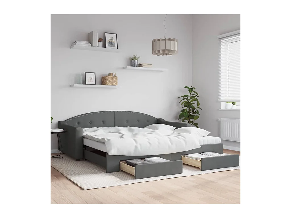 Slaapbank onderschuifbed en lades 100x200 cm stof donkergrijs