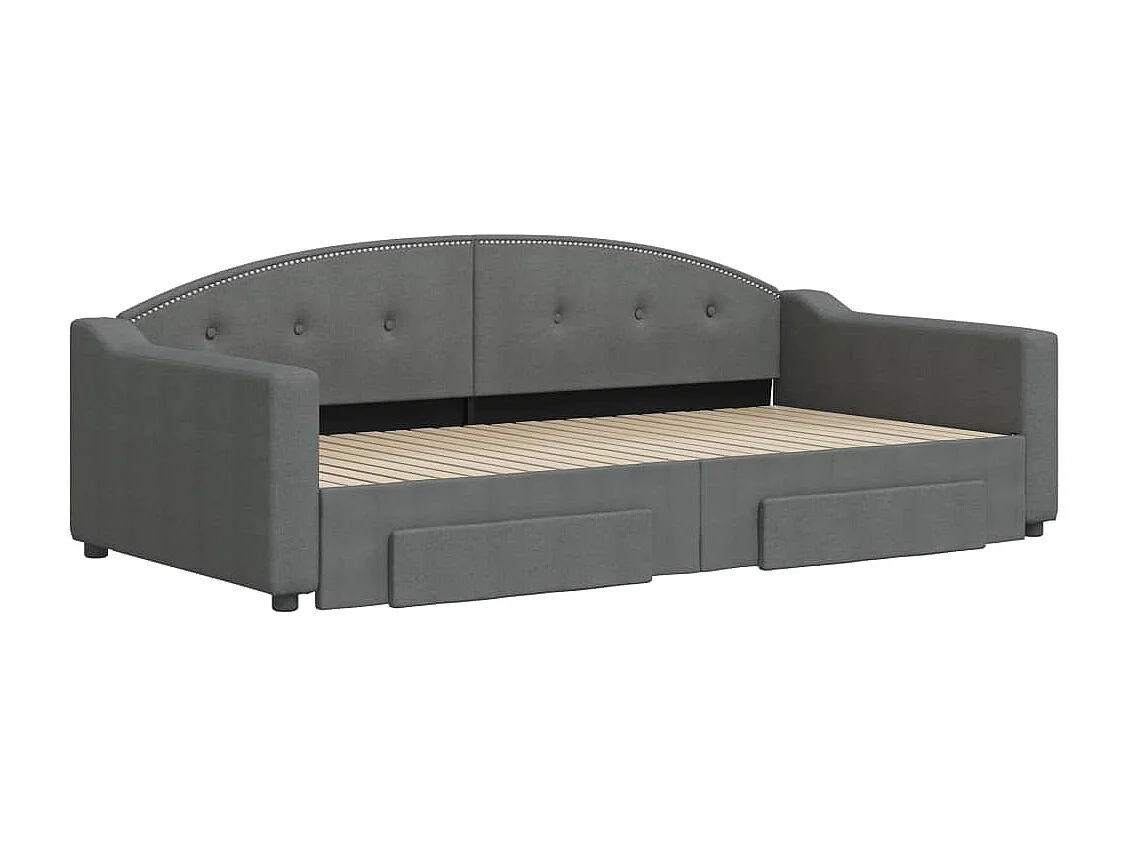 Lit de jour avec gigogne et tiroirs gris foncé 100x200 cm tissu