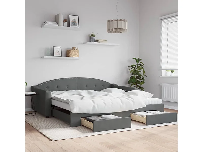Slaapbank onderschuifbed en lades 100x200 cm stof donkergrijs