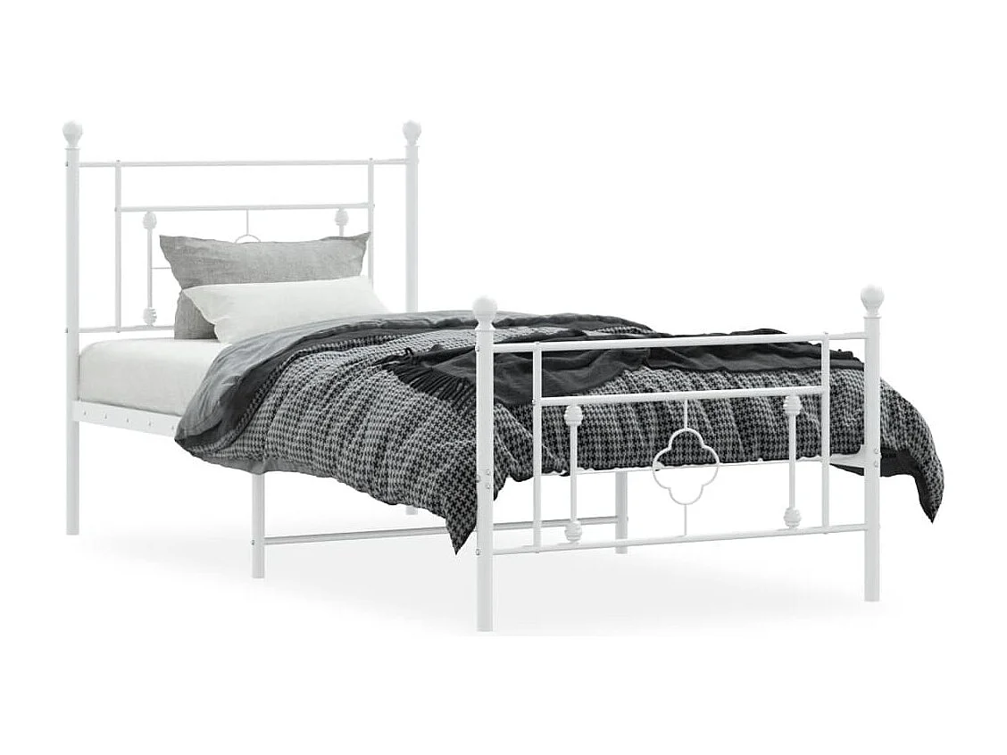 Estrutura de cama com cabeceira e pés 100x190 cm metal branco