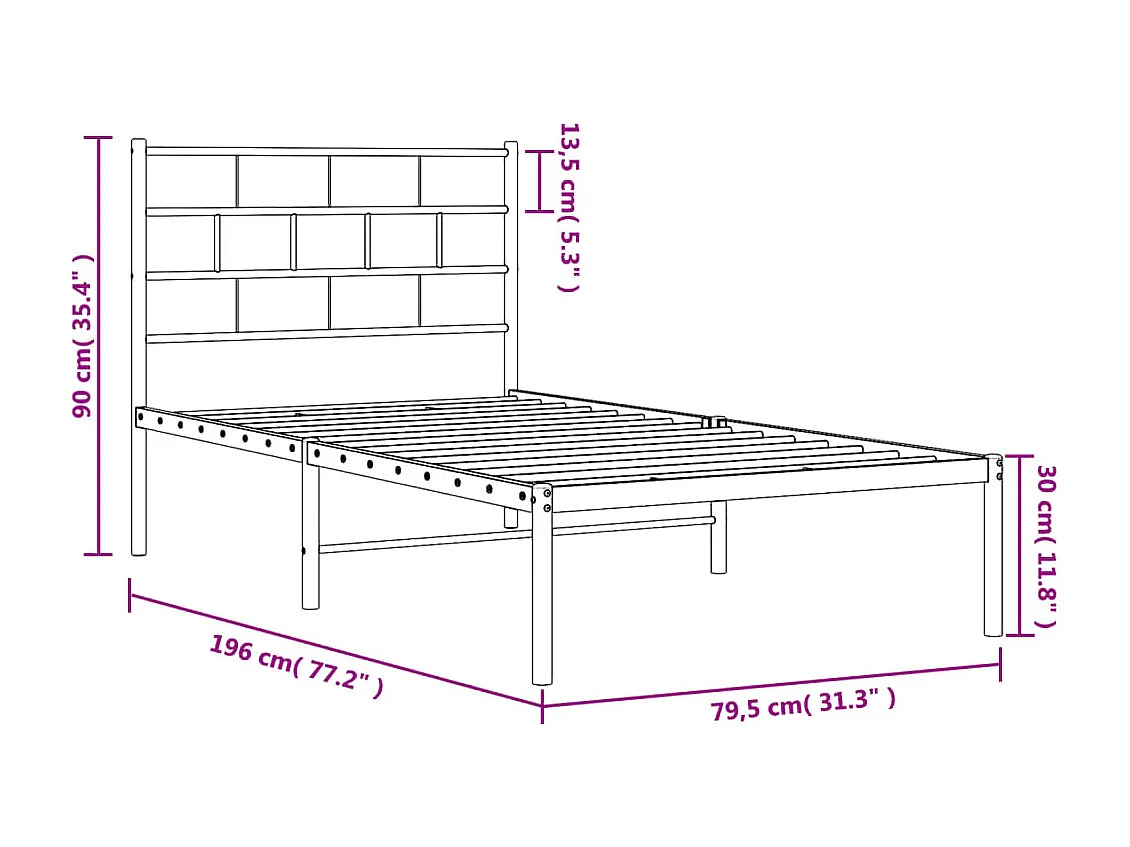 Estrutura de cama com cabeceira 75x190 cm metal branco