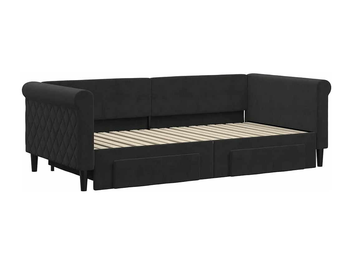 Slaapbank met onderschuifbed en lades 90x190 cm fluweel zwart
