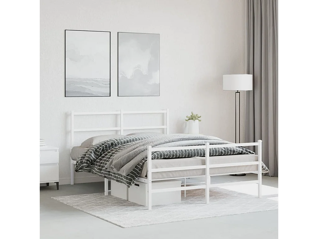 Estrutura de cama com cabeceira e pés 140x190 cm metal branco