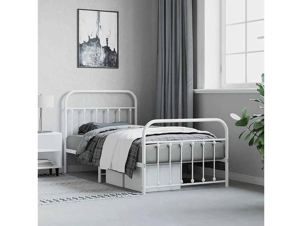 Estrutura de cama com cabeceira e pés 100x190 cm metal branco