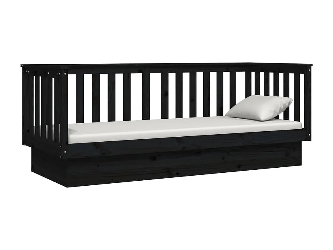 Lit de jour Noir 75x190 cm Bois de pin massif