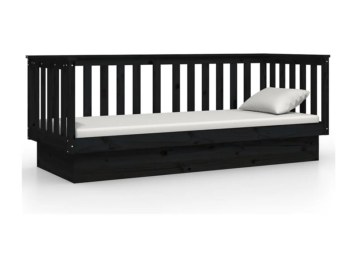 Lit de jour Noir 75x190 cm Bois de pin massif
