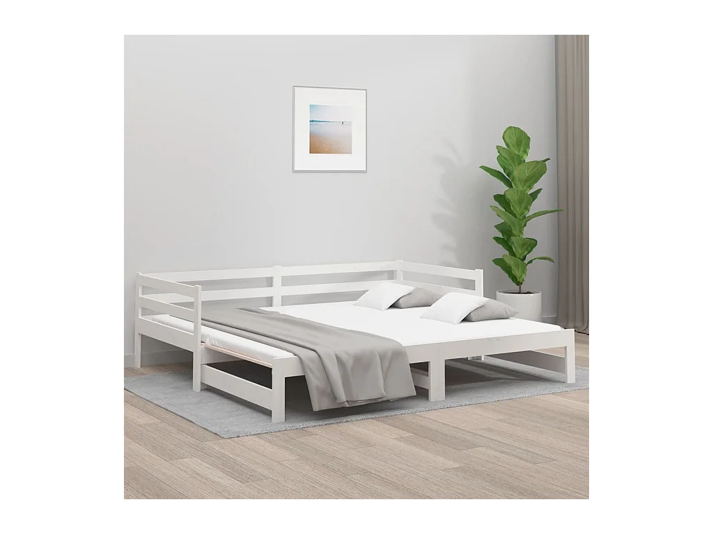 Lit coulissant Blanc 2x(90x190) cm Bois de pin massif