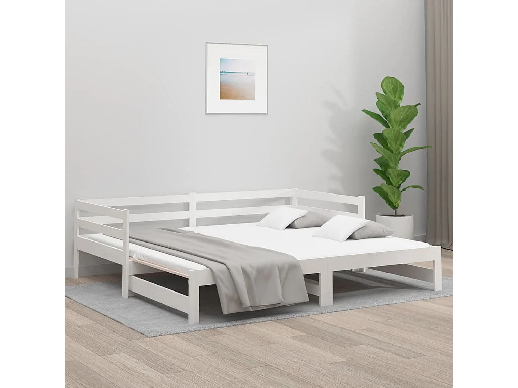 Uitschuifbare slaapbank zonder matras 90x190 cm wit