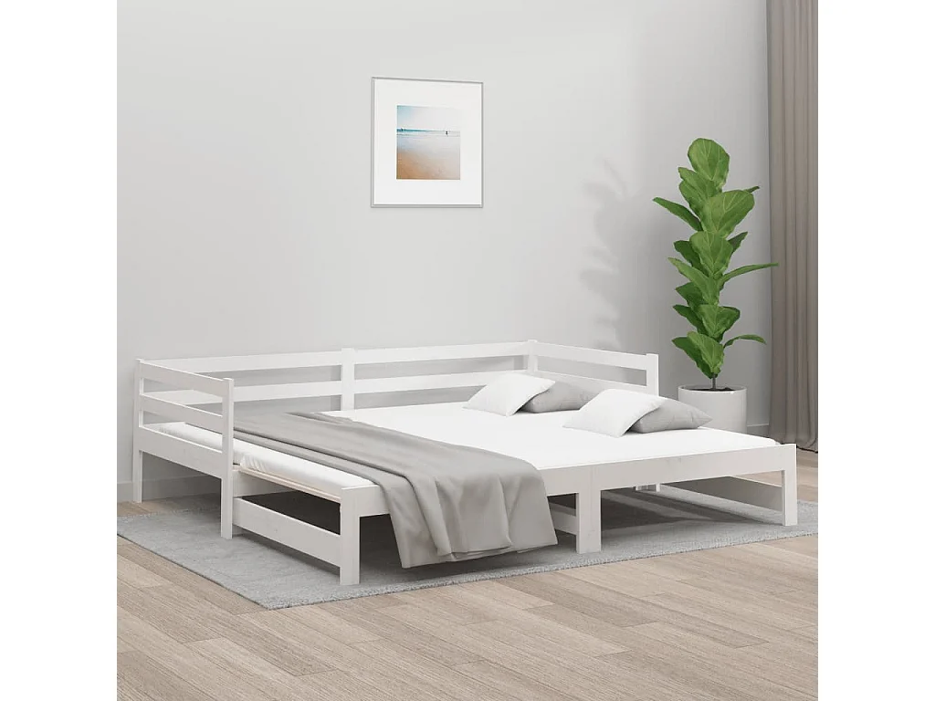 Lit de jour avec lit gigogne blanc 90x190 cm bois de pin massif