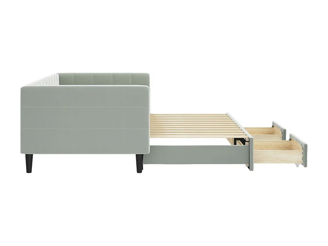 Slaapbank onderschuifbed en lades 90x200 cm fluweel lichtgrijs