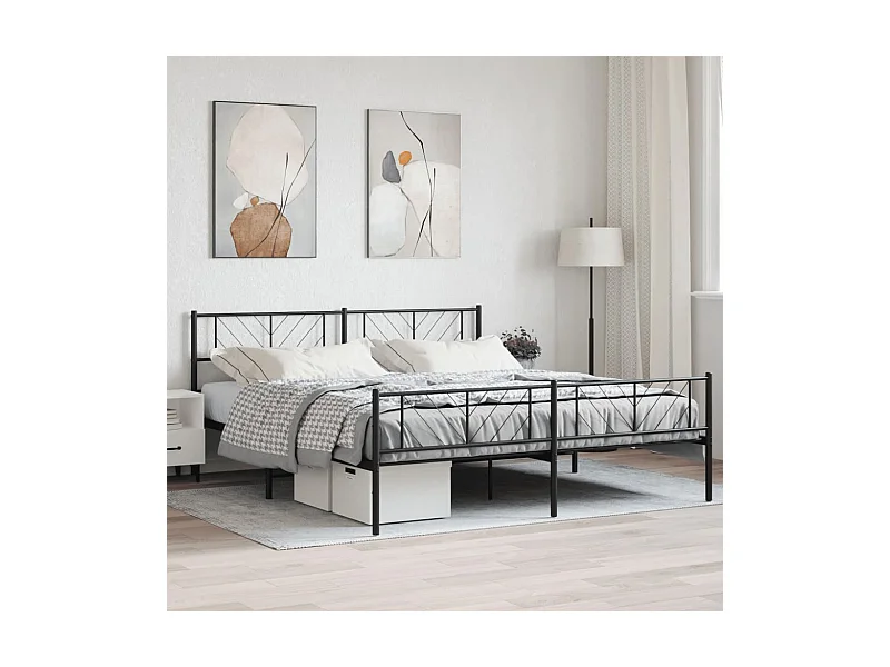 Cadre de lit métal avec tête de lit/pied de lit noir 183x213 cm