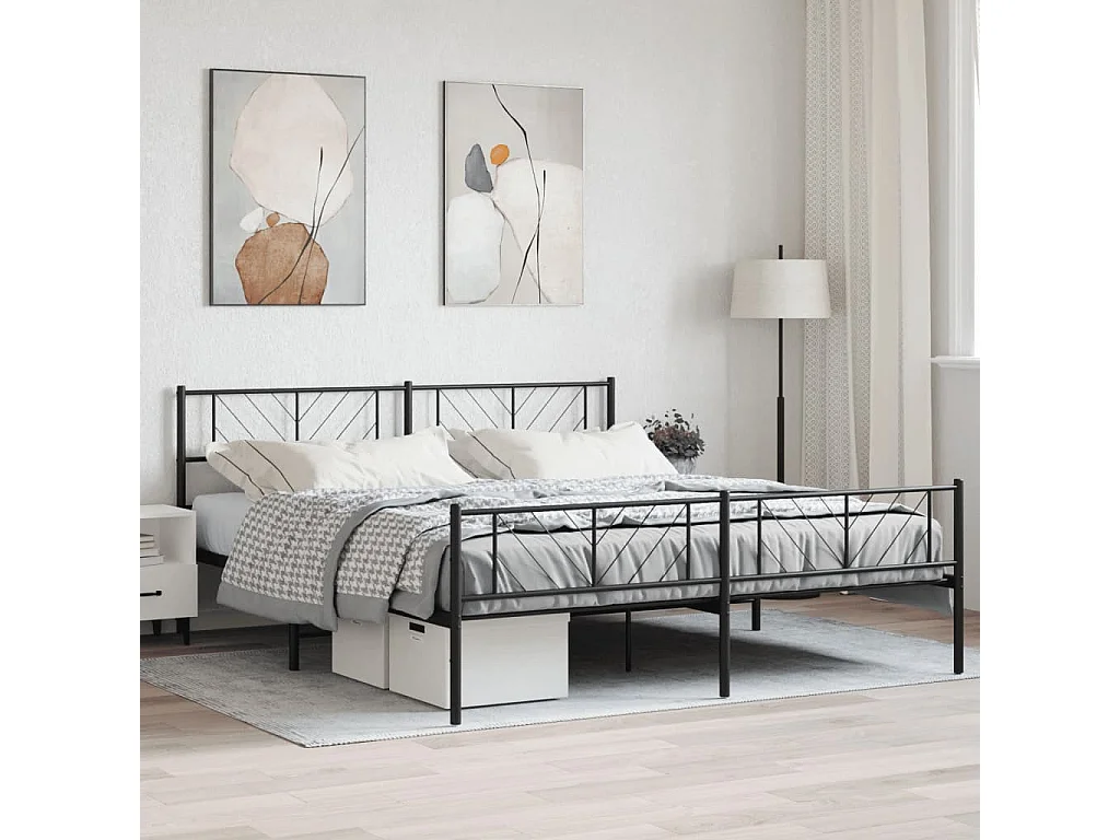 Estructura de cama cabecero y pie de cama metal negro 183x213cm