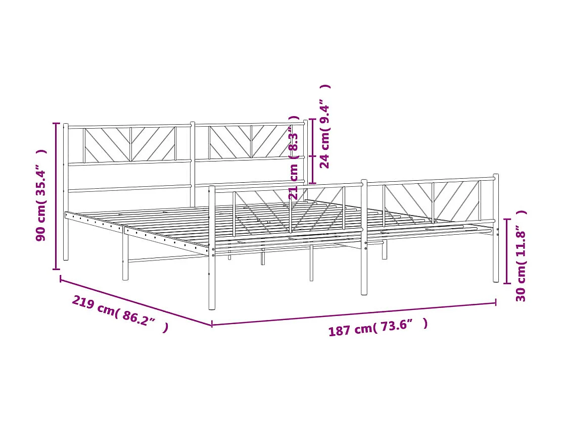 Estructura de cama cabecero y pie de cama metal negro 183x213cm