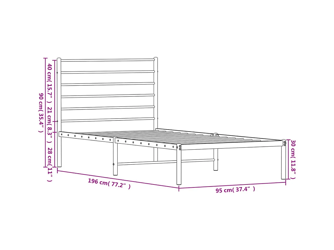 Estructura de cama de metal con cabecero blanco 90x190 cm