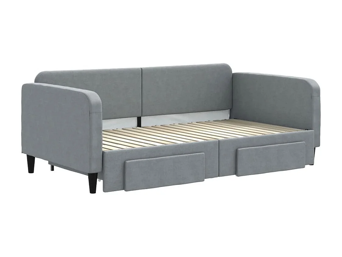 Lit de jour avec gigogne et tiroirs gris clair 90x190 cm tissu