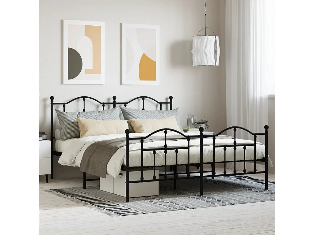 Estructura de cama cabecero y pie de cama metal negro 180x200cm