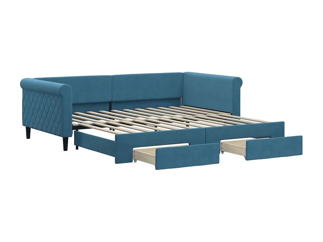 Lit de jour avec gigogne et tiroirs bleu 100x200 cm velours