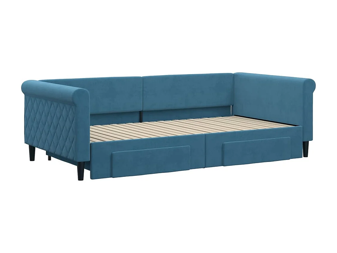 Lit de jour avec gigogne et tiroirs bleu 100x200 cm velours