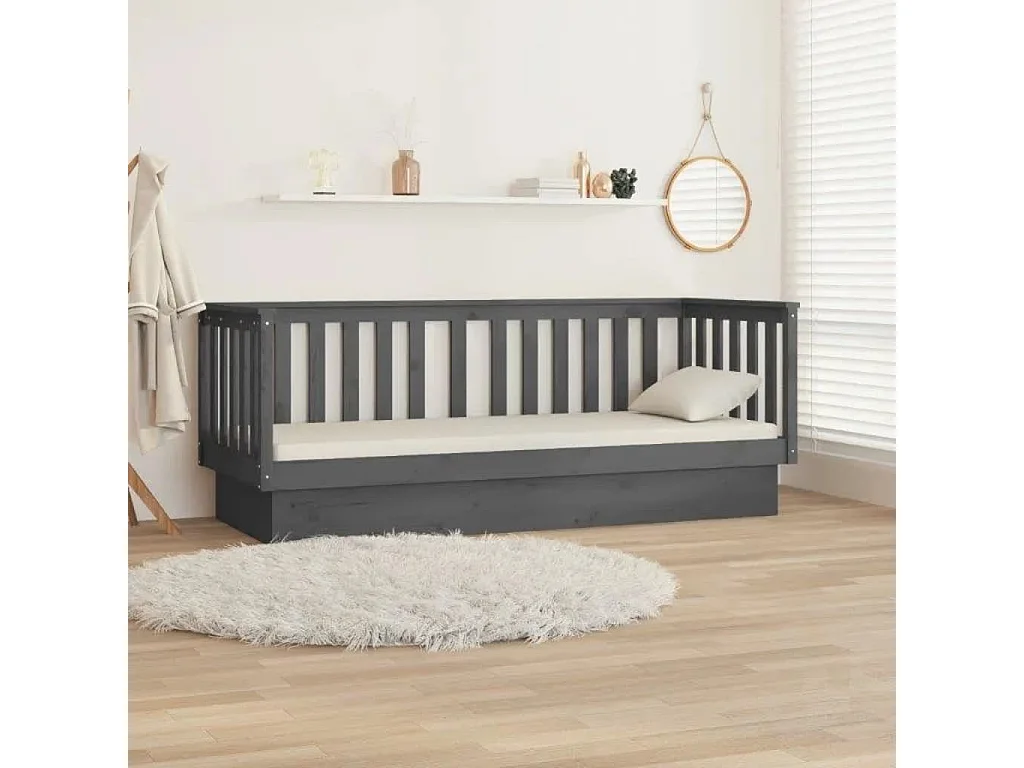 Lit de jour Gris 90x190 cm Bois de pin massif