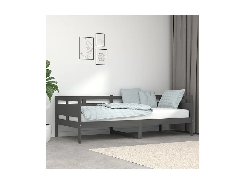 Sofá-cama 90x200 cm madeira de pinho maciça cinzento