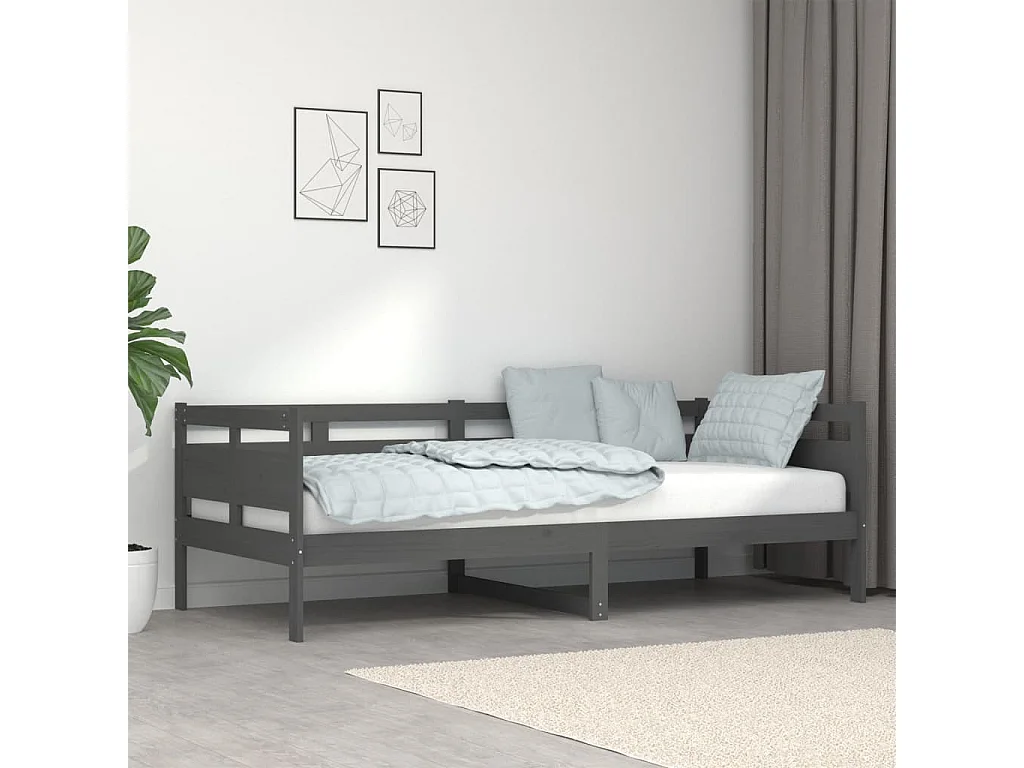 Lit de jour gris bois de pin massif 90x200 cm