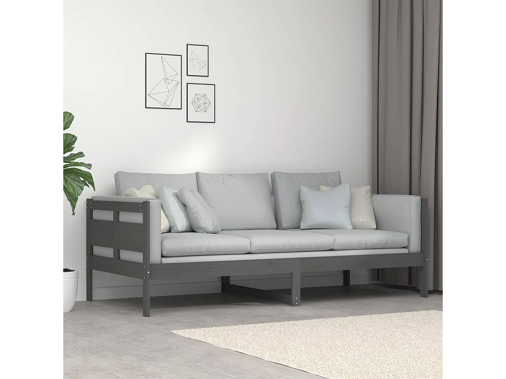 Lit de jour gris bois de pin massif 90x200 cm