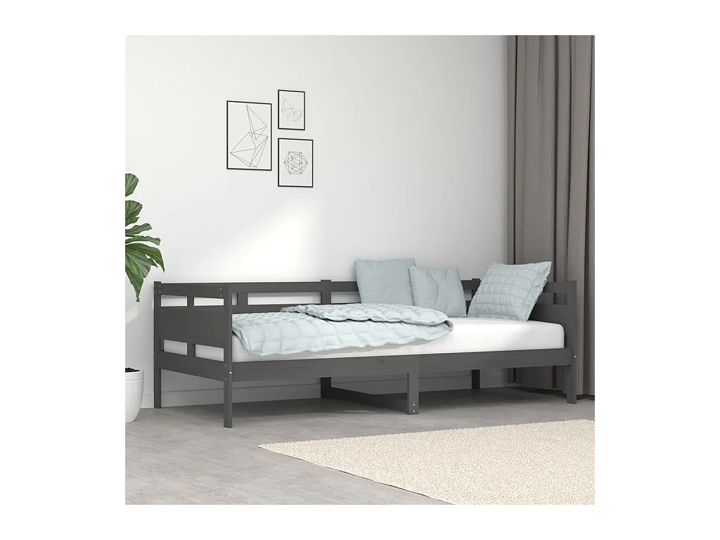 Slaapbank massief grenenhout grijs 90x200 cm