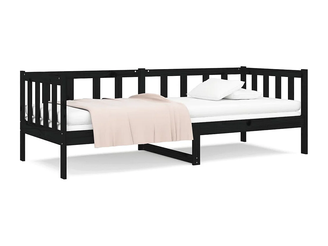 Lit de jour Noir 90x190 cm Bois de pin massif