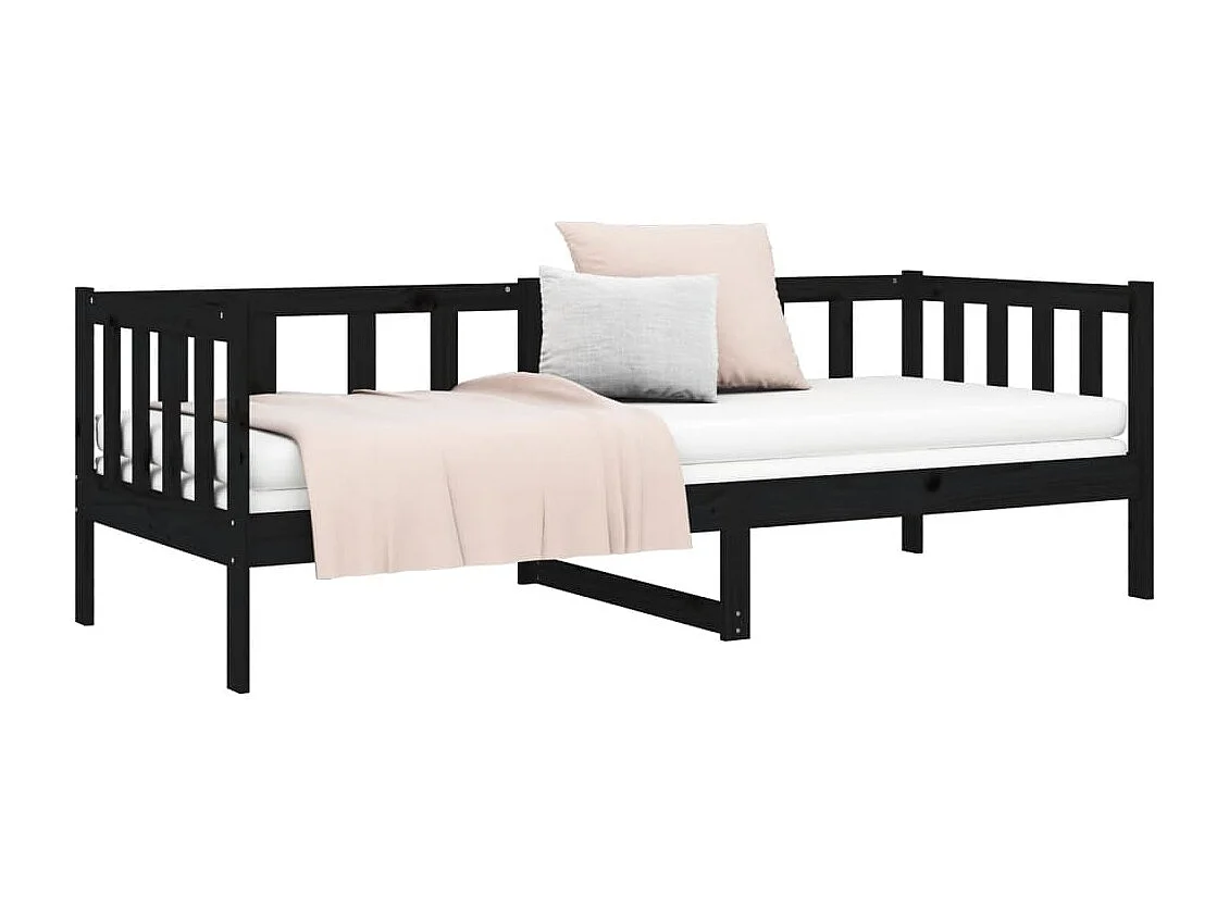 Lit de jour Noir 90x190 cm Bois de pin massif