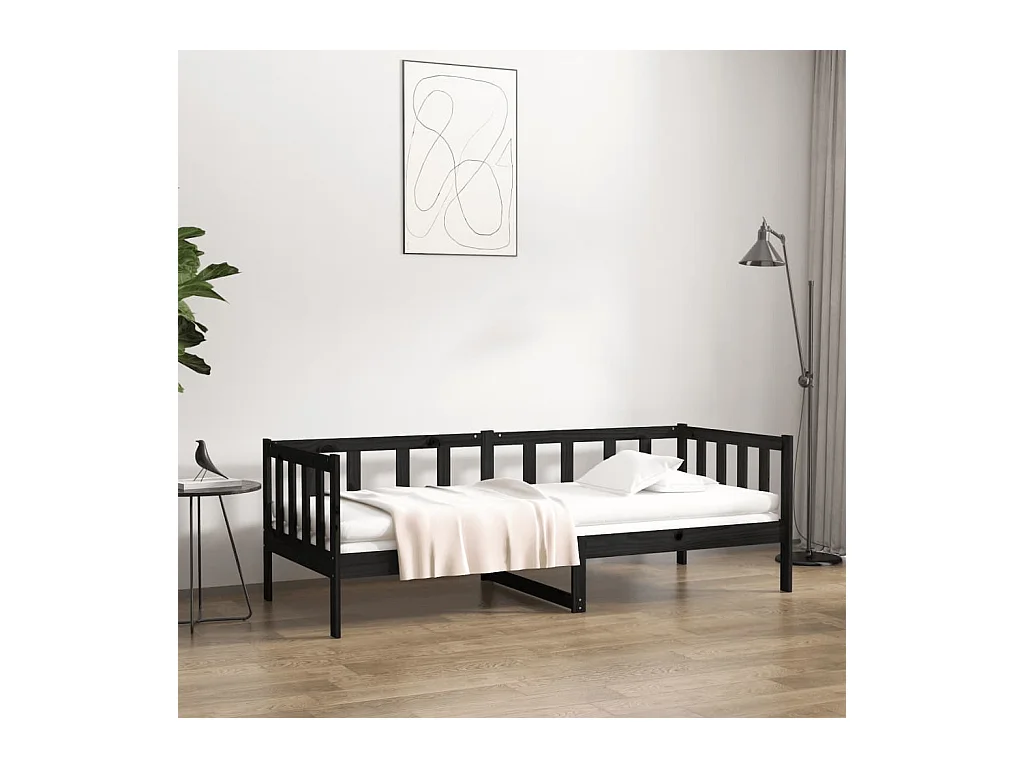 Lit de jour Noir 90x190 cm Bois de pin massif