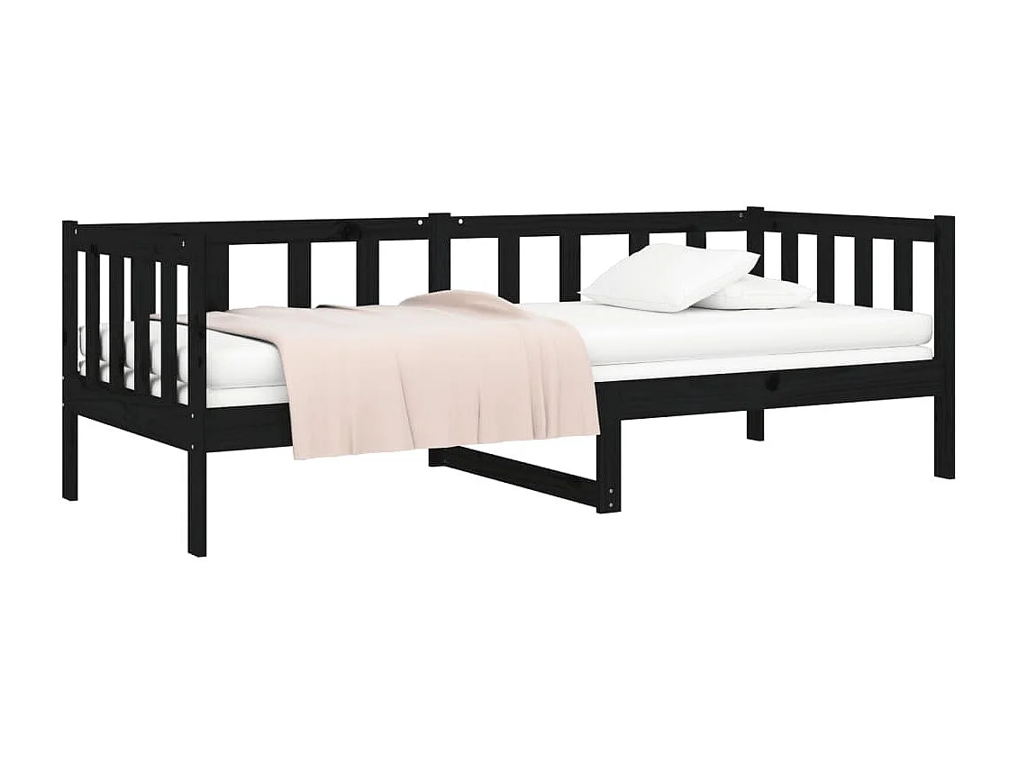 Lit de jour Noir 90x190 cm Bois de pin massif