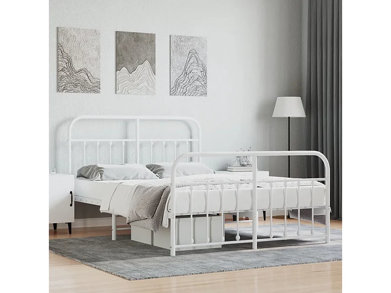 Estrutura de cama com cabeceira e pés 140x190 cm metal branco