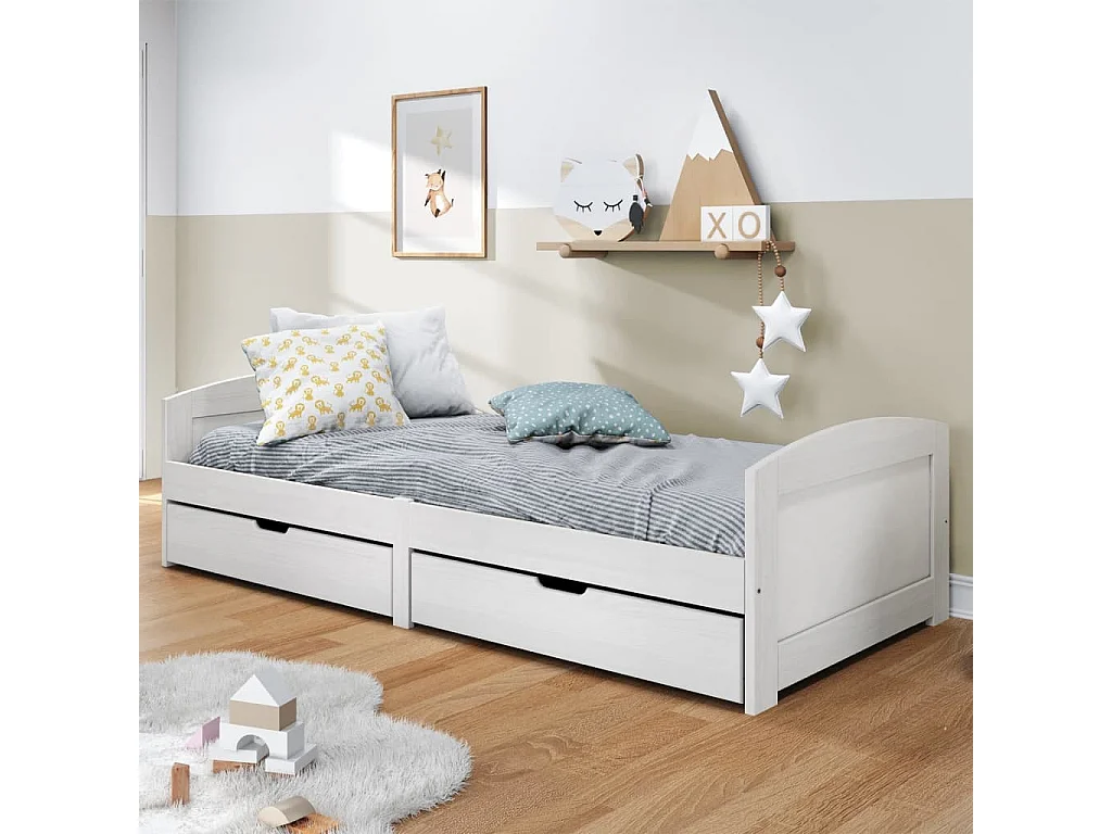 Slaapbank met 2 lades IRUN 90x200 cm massief grenenhout wit