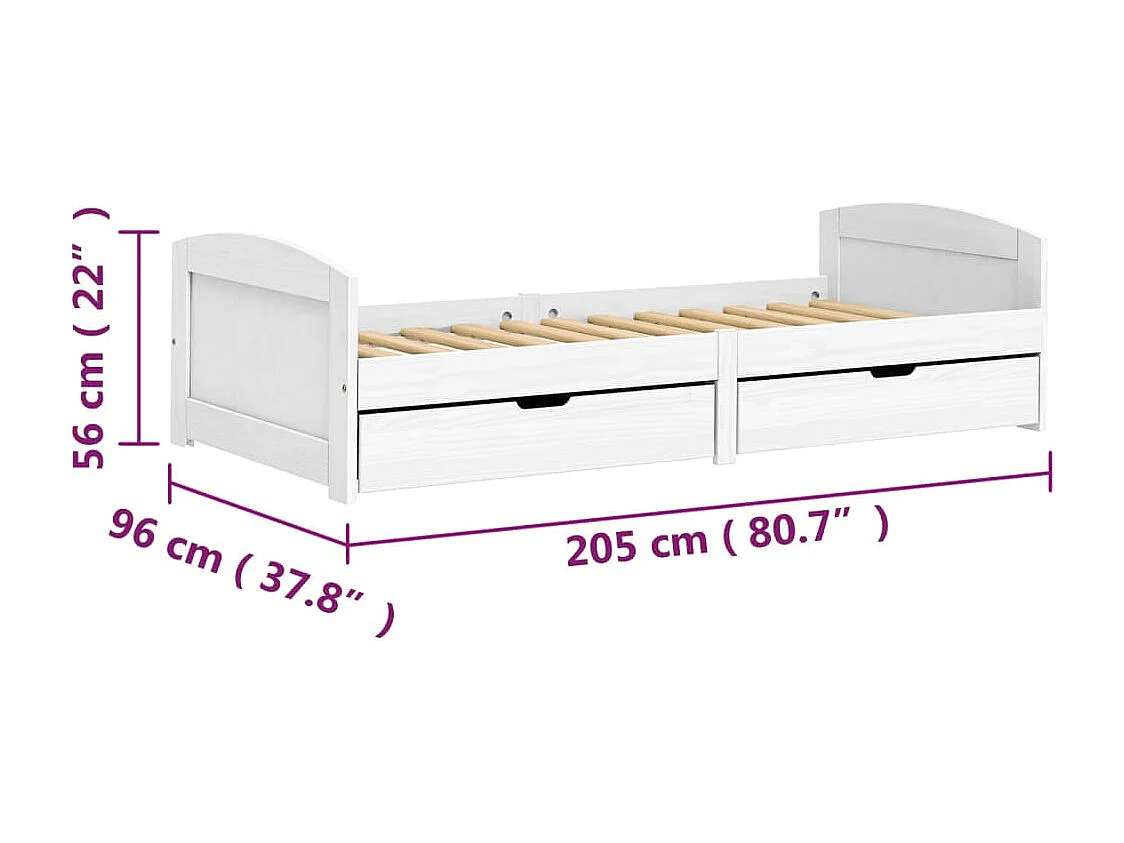 Slaapbank met 2 lades IRUN 90x200 cm massief grenenhout wit
