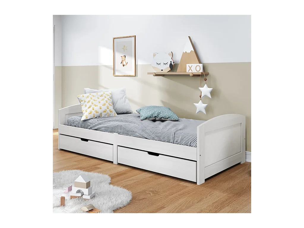 Lit de jour avec 2 tiroirs IRUN blanc 90x200 cm bois pin massif
