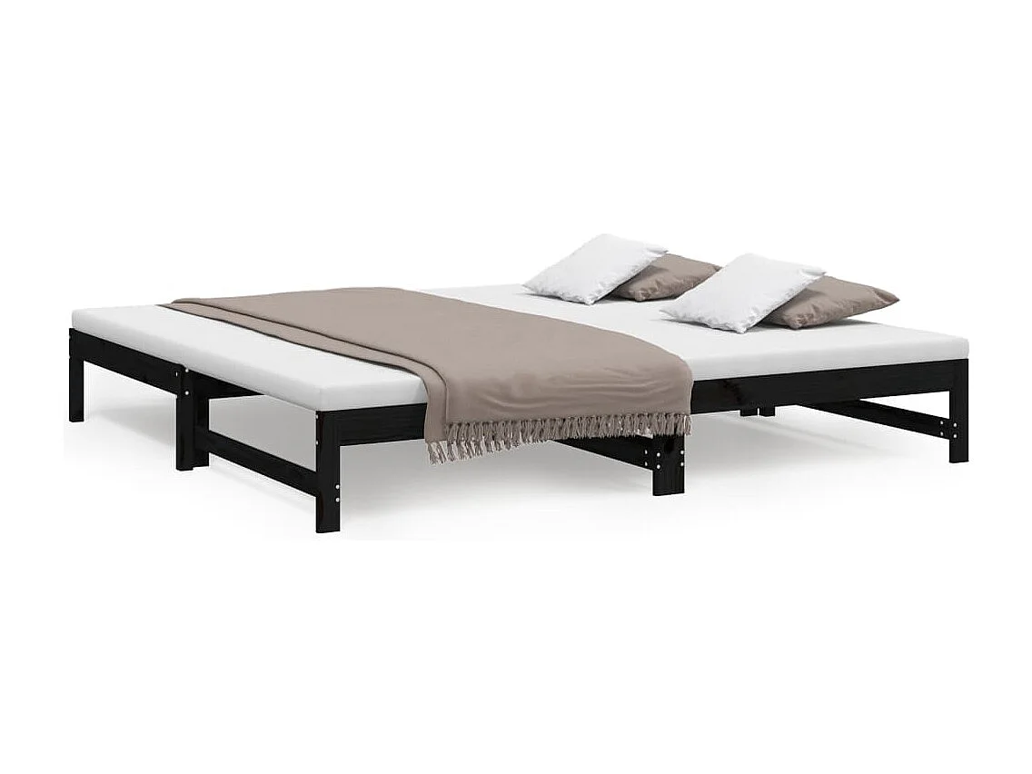 Lit coulissant Noir 2x(100x200) cm Bois de pin massif