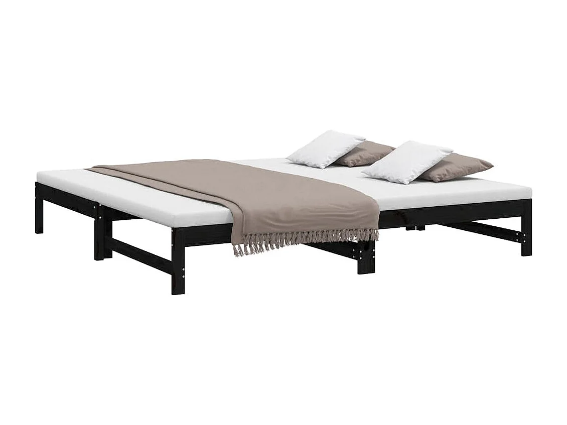 Lit coulissant Noir 2x(100x200) cm Bois de pin massif