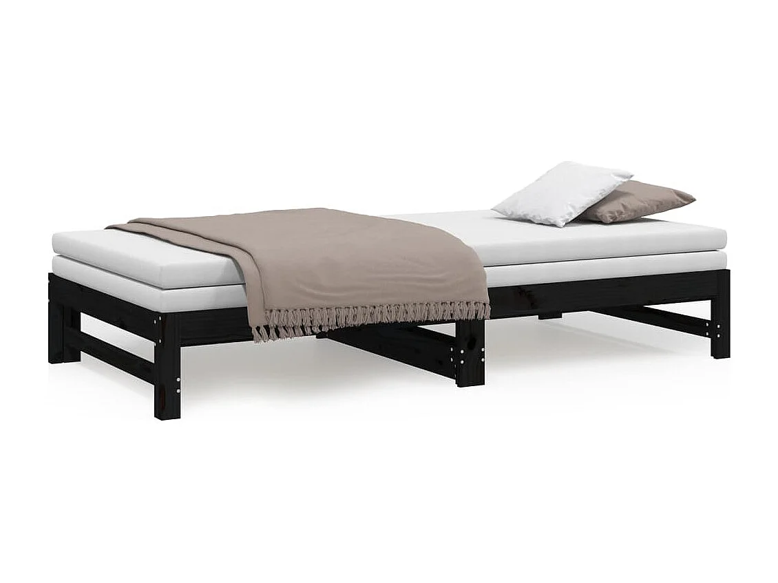 Lit coulissant Noir 2x(100x200) cm Bois de pin massif