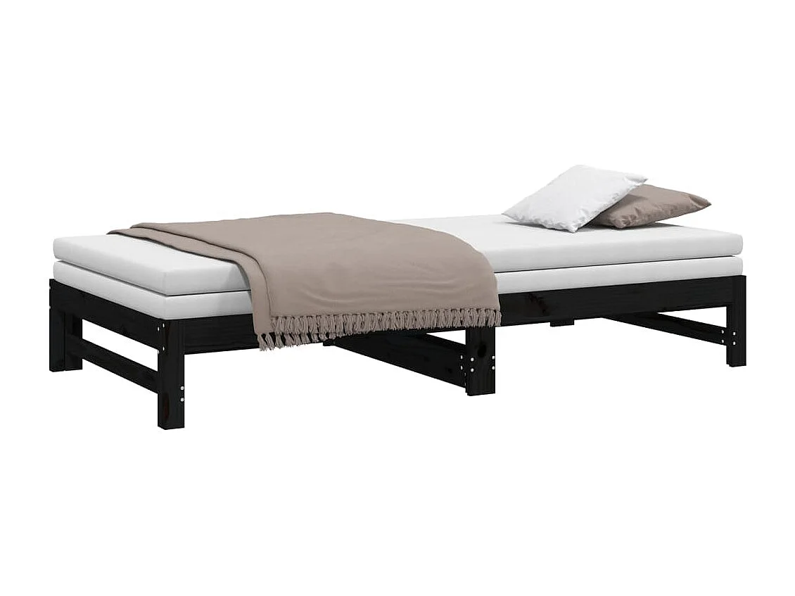 Lit coulissant Noir 2x(100x200) cm Bois de pin massif