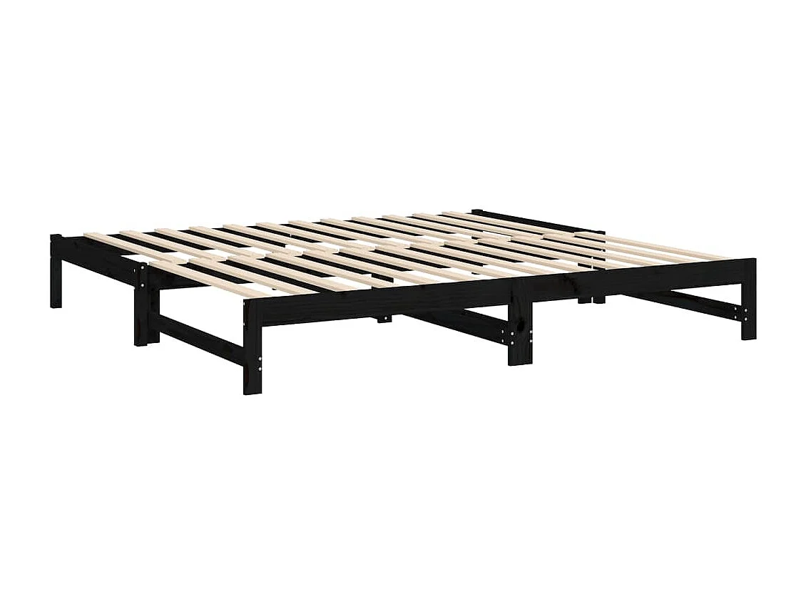 Lit coulissant Noir 2x(100x200) cm Bois de pin massif