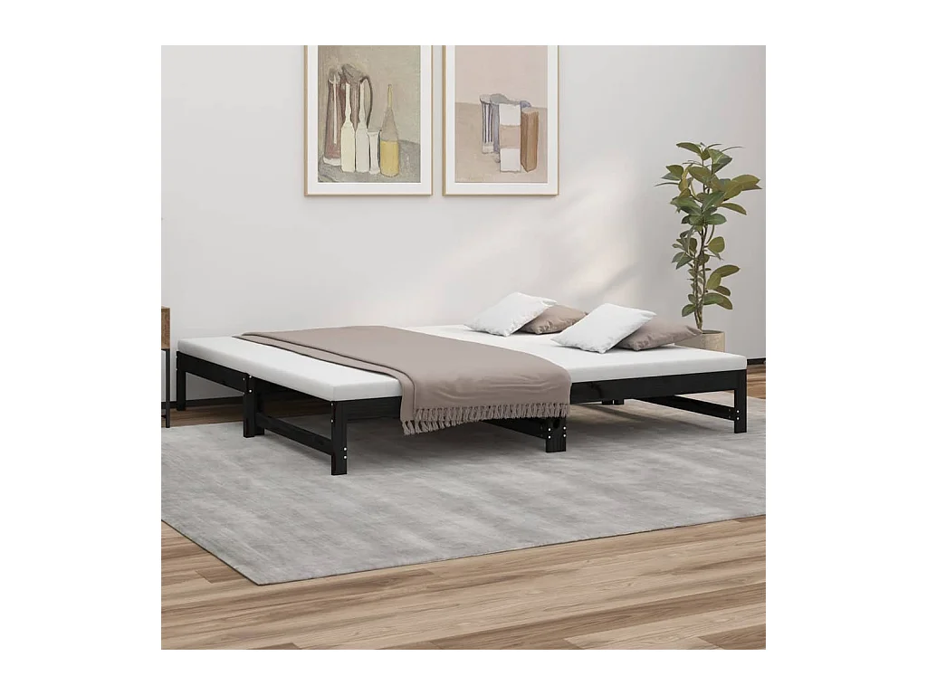 Sofá cama extraíble madera maciza de pino negro 2x(100x200) cm