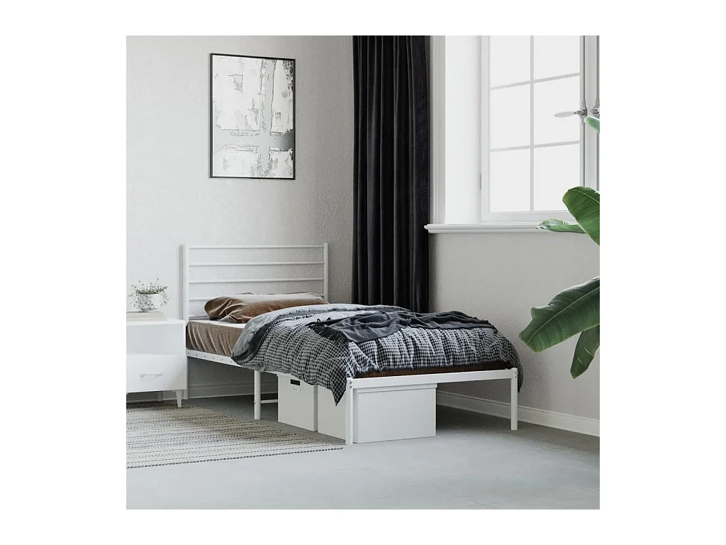 Estructura de cama de metal con cabecero blanco 100x190 cm