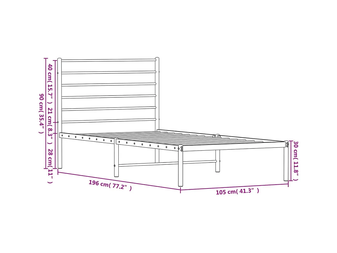 Estructura de cama de metal con cabecero blanco 100x190 cm