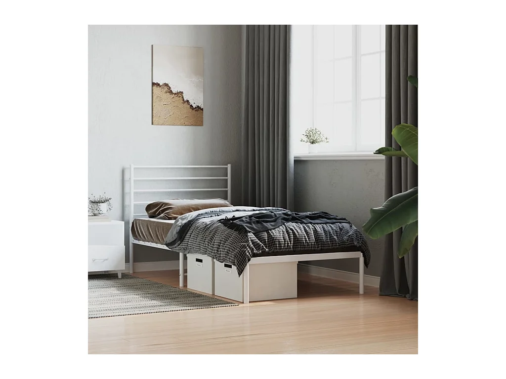 Estructura de cama de metal con cabecero blanco 100x190 cm