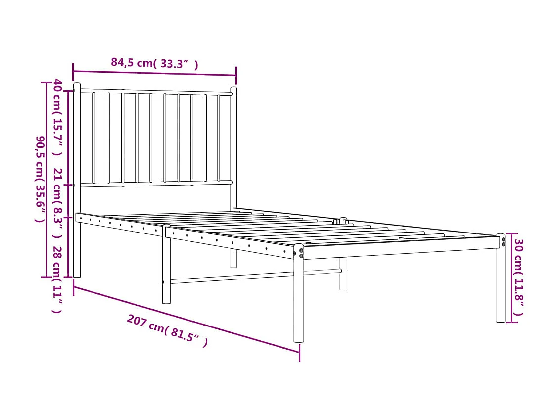 Estrutura de cama com cabeceira 80x200 cm metal branco