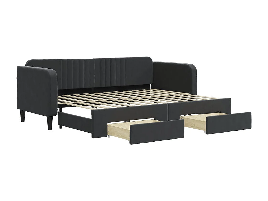 Lit de jour avec gigogne et tiroirs noir 80x200 cm velours