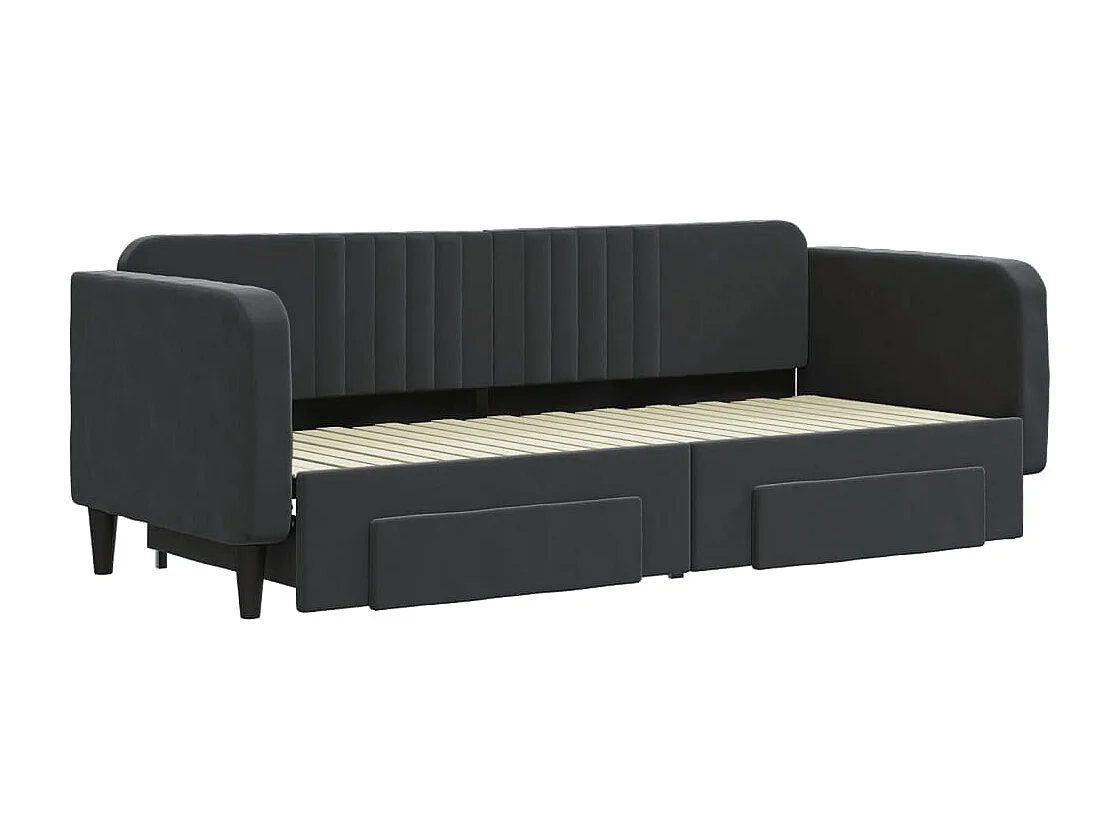 Lit de jour avec gigogne et tiroirs noir 80x200 cm velours