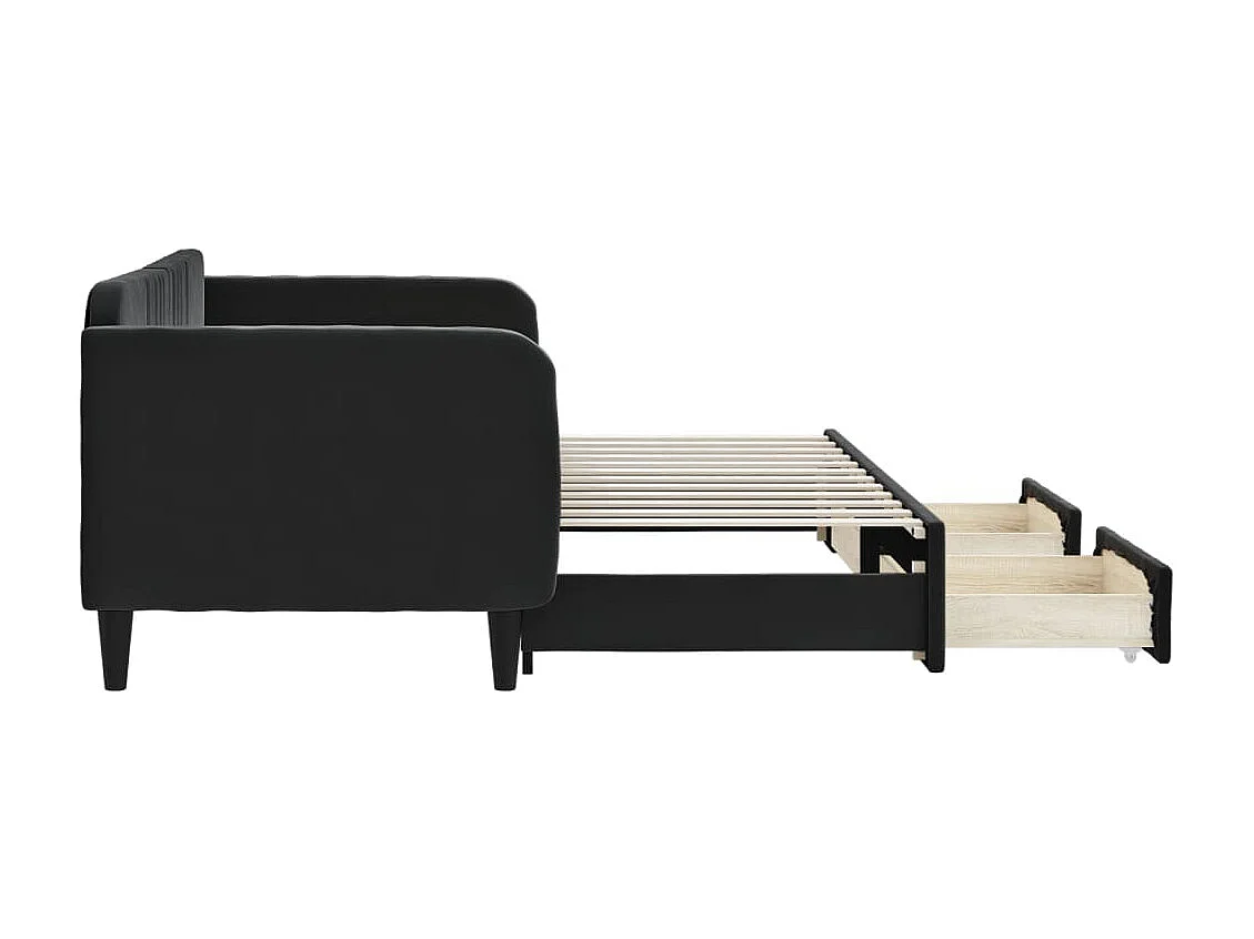 Lit de jour avec gigogne et tiroirs noir 80x200 cm velours