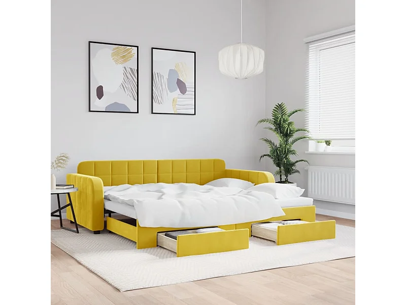 Lit de jour avec gigogne et tiroirs jaune 90x200 cm velours