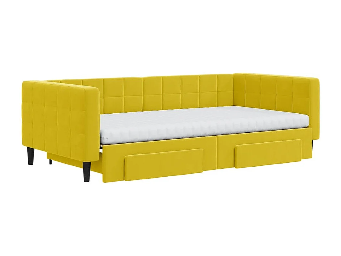 Lit de jour avec gigogne et tiroirs jaune 100x200 cm velours